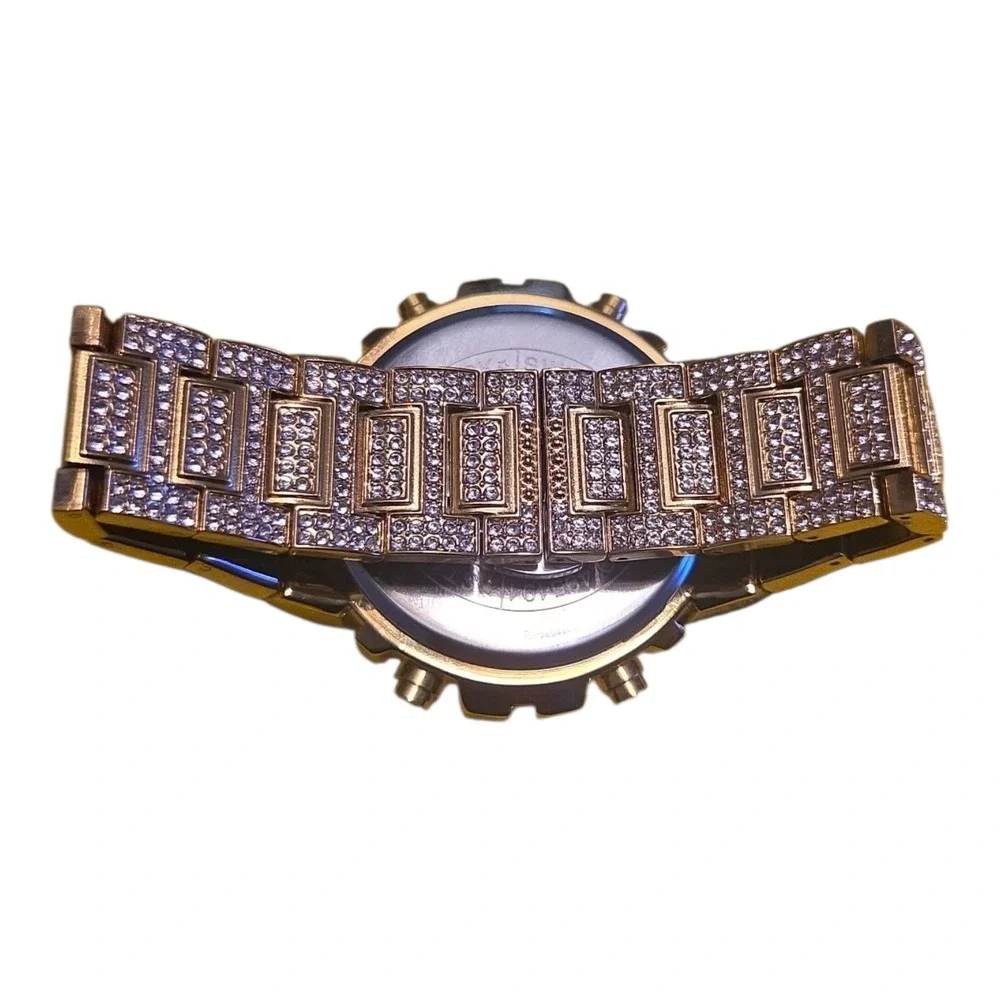 Activa Mens Iced Out Digital Watch Gold Tone Crystal Encrusted Hip Hop Style